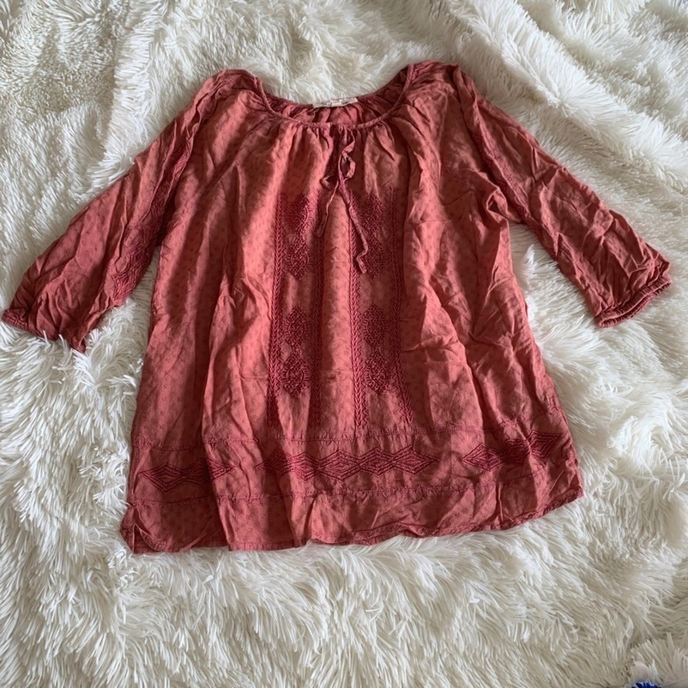 Solitaire Womens Pink Embroidered Dobby Rayon Peasant Blouse Size M